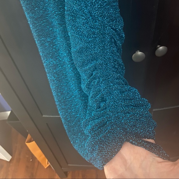 Lk New Blue Green Mermaid Glitter Cowl Drape Neck Ruched Side Bodycon Dress XS - Picture 6 of 6